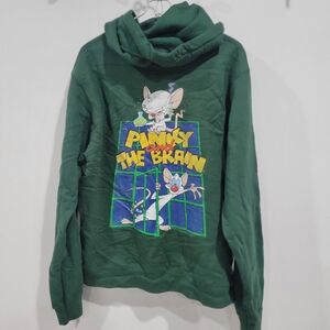 Green Zip-up Hooded Sweatshirt with Cartoon Graphic Pinky And The Brain / Size M